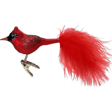 Front. Inge Glas - Inge Glas Crimson Cardinal Bird Haus Clip On German Christmas Ornament FREE BOX - Red.
