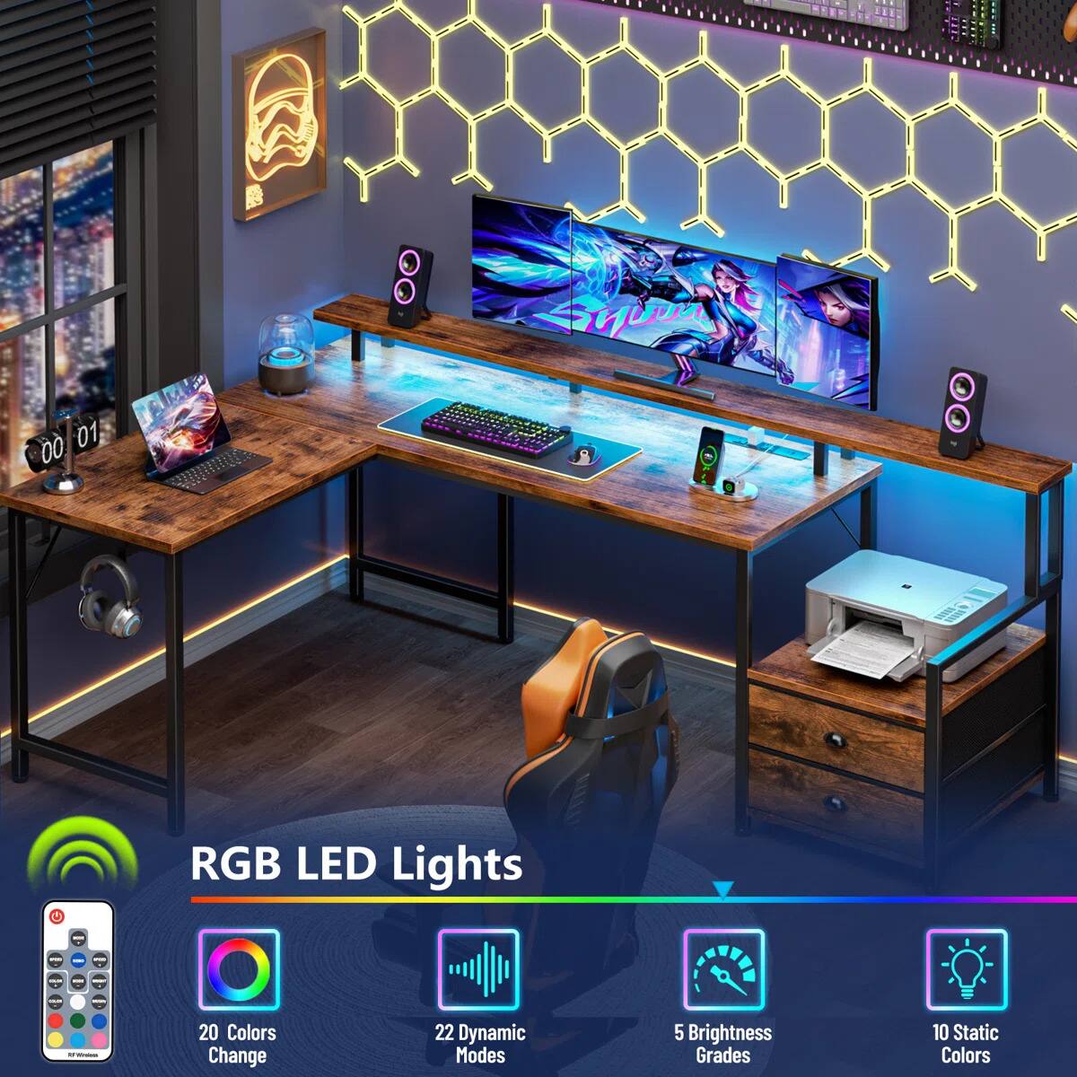 00 01 C RGB LED Lights - 20 Colors Change 22 Dynamic Modes 5 Brightness Grades 10 Static Colors