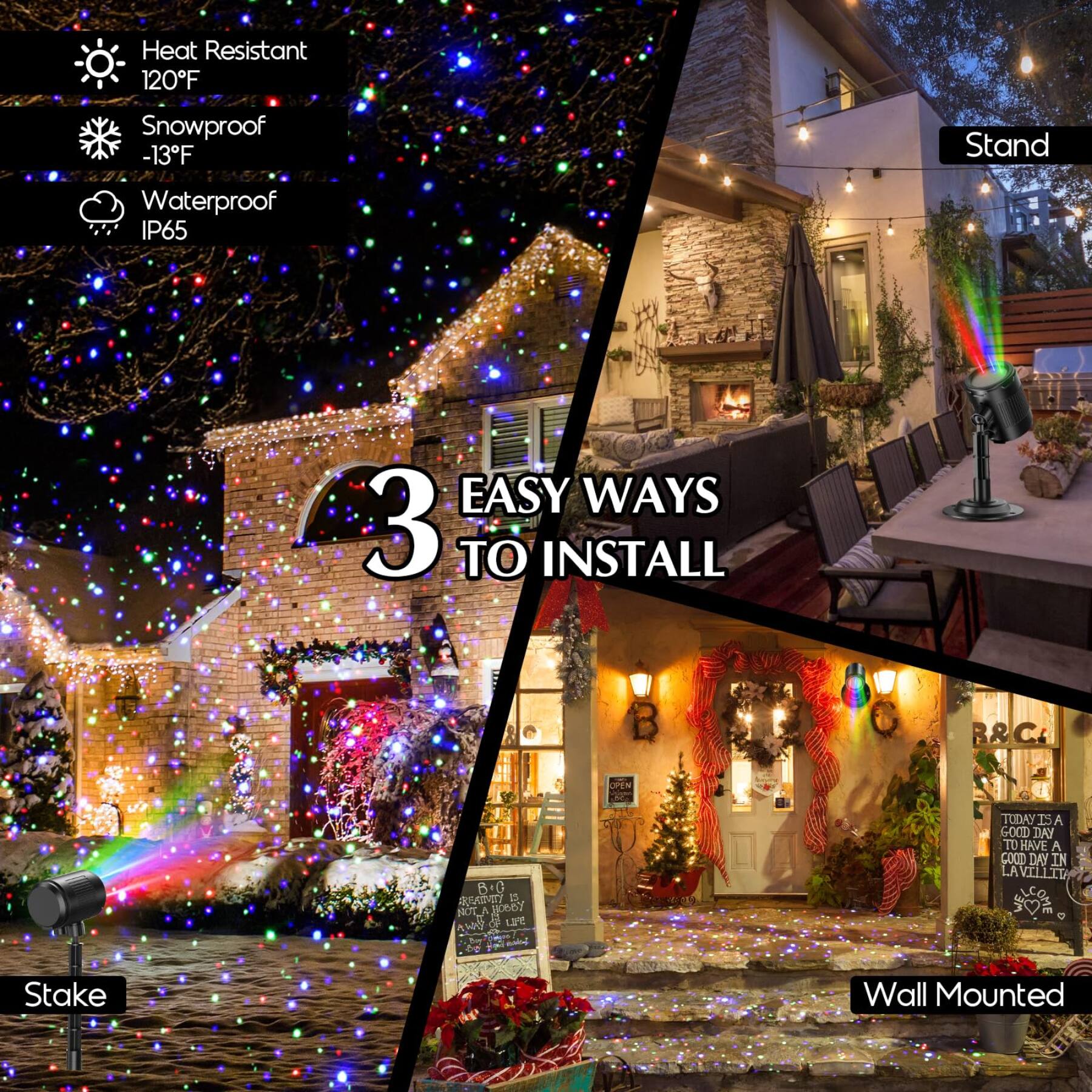 Dazzed Corner Christmas Projector Lights, RGB 3 Color Moving Firefly ...