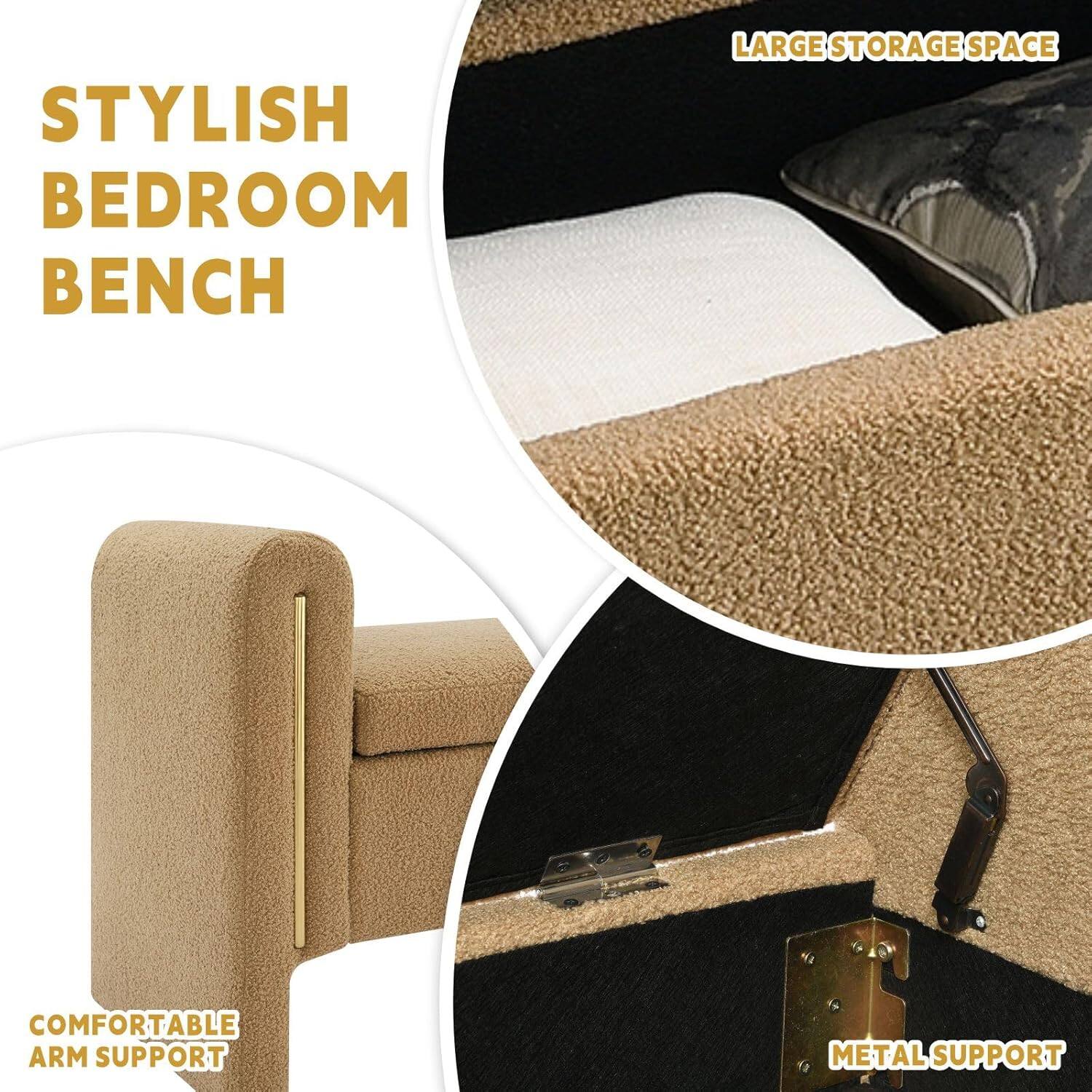 STYLISH BEDROOM BENCH

- LARGE STORAGE SPACE
- COMFORTABLE ARM SUPPORT
- METAL SUPPORT