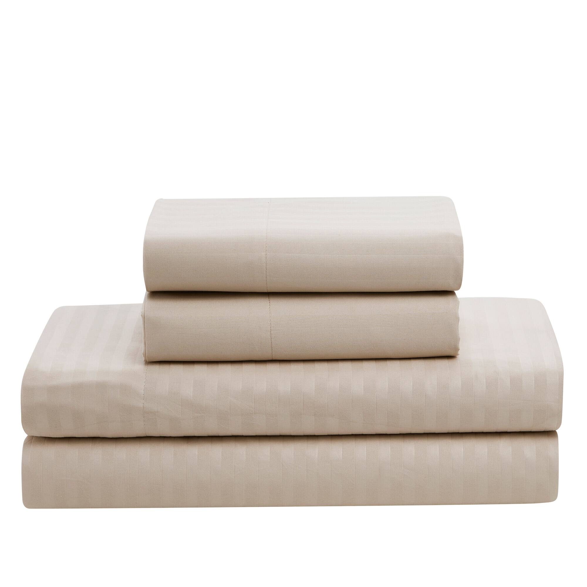 Back. Sweet Home Collection - 8 Piece Embossed Dobby Stripe Bed in a Bag All Season Complete Set with Sheets - Queen - Beige.