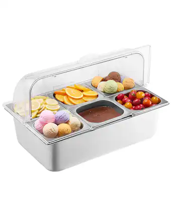 Front. VEVOR - Countertop Food Serving Display Container, 6 Pan Stainless Steel Food Serving Tray - Stainless Steel Silver.