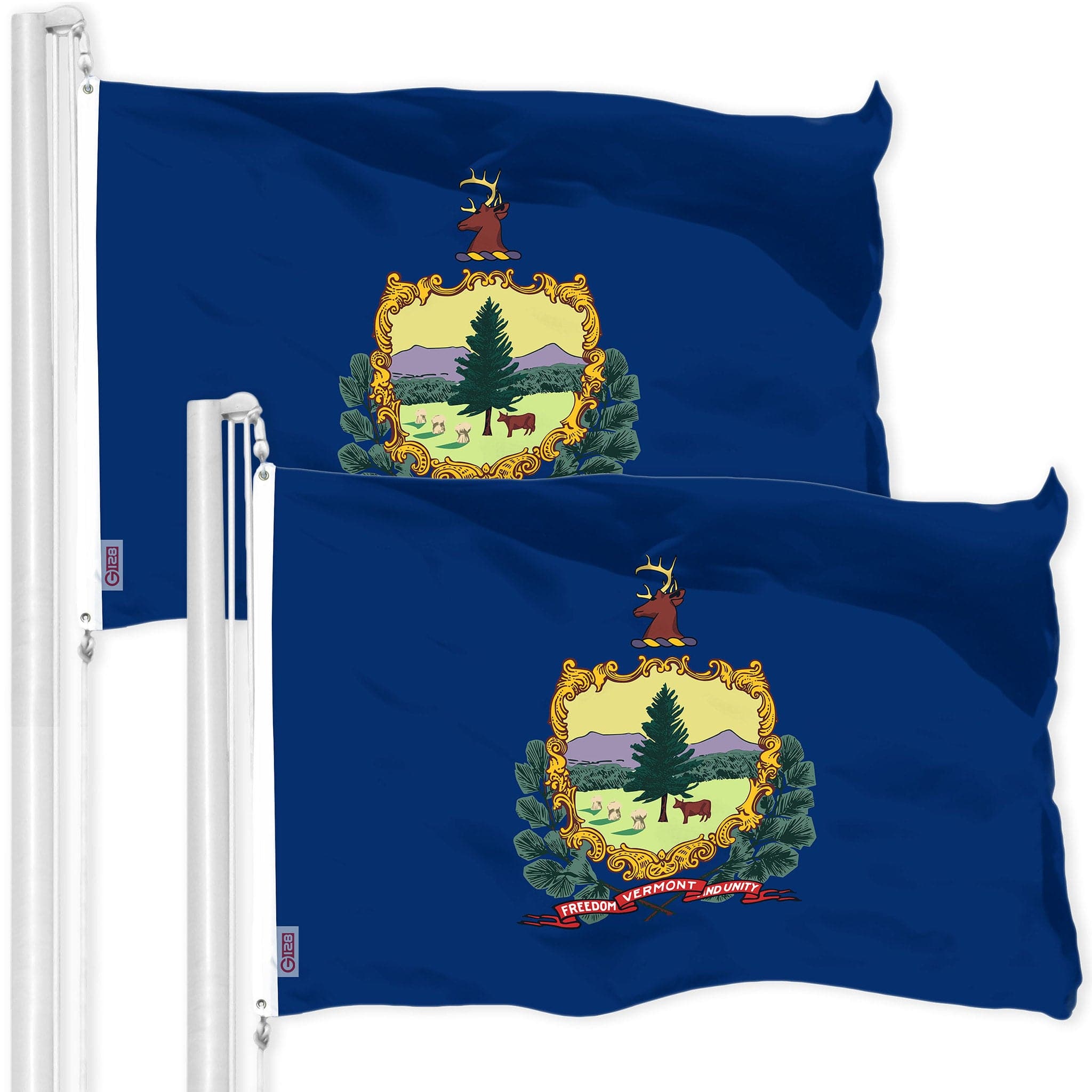 G128 - 2 Pack Vermont State Flag — 3x5 ft Printed 300D Polyester, Brass Grommets, Indoor/Outdoor - Assorted Colors