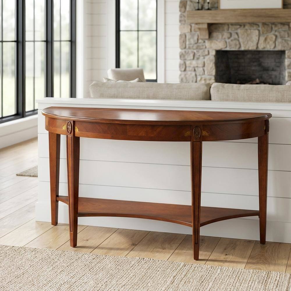 Alt View 4. Starlight Canyon Home - Demilune Console Table with Distressed Finish, Traditional Entryway Sofa Table - Medium Brown.