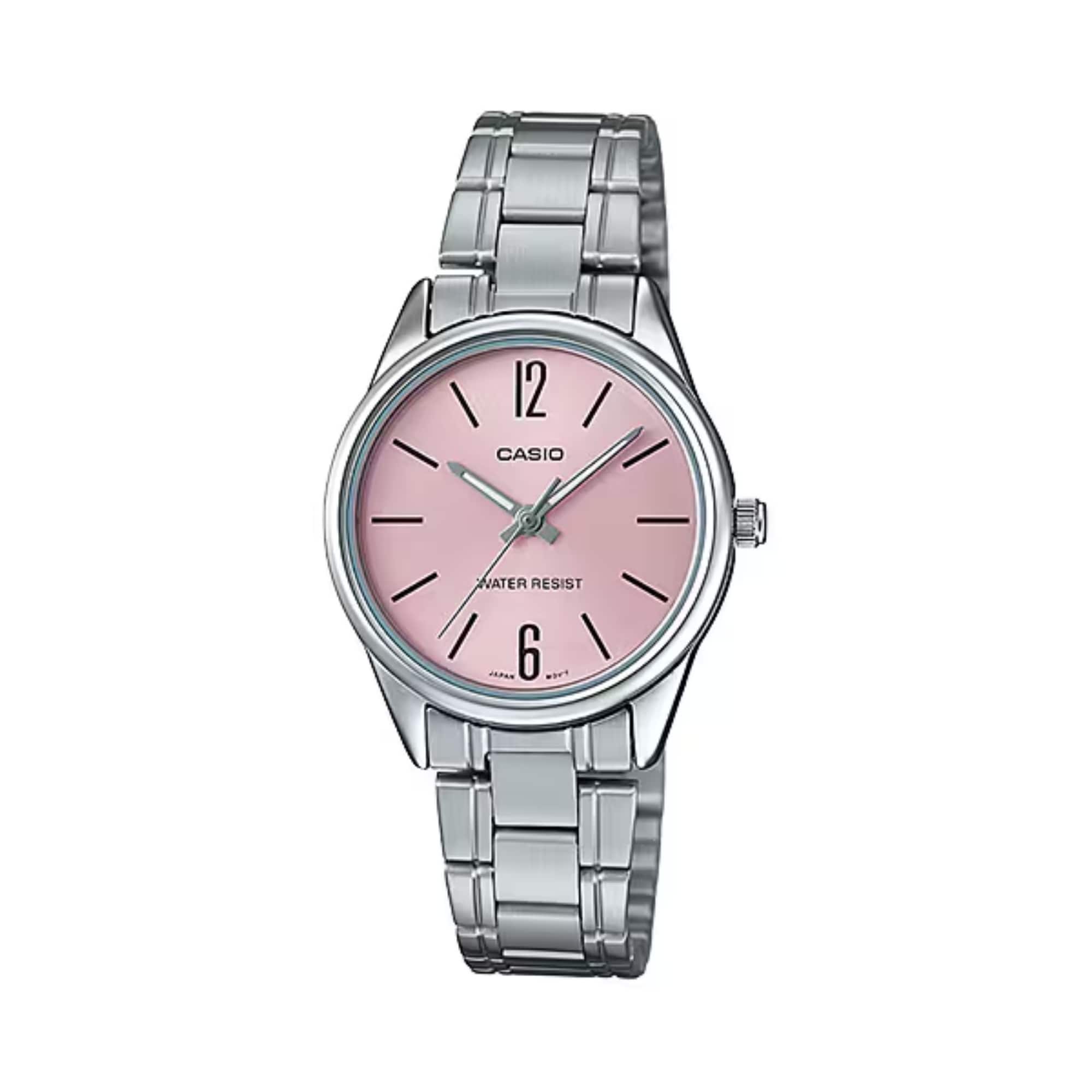 Casio - Women’s Pink Dial Analog Watch with Stainless Steel Bracelet - LTP-V005D-4BUDF - Silver