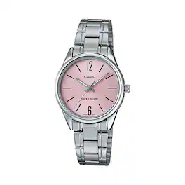 Casio - Women’s Pink Dial Analog Watch with Stainless Steel Bracelet - LTP-V005D-4BUDF - Silver