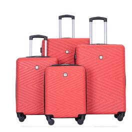 BreeBe - 4-Piece Lightweight ABS Luggage Set with 360° Spinner Wheels and TSA Lock - Red