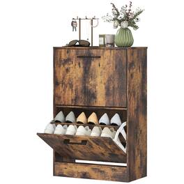 Homcom - Cabinet 2 Flip Drawers Narrow Shoe Storage Unit Adjustable Dividers Entryway Hallway Rustic - Rustic Brown