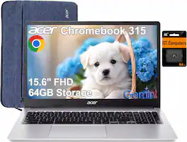 Acer - Chromebook 315 – 15.6" FHD Laptop with Google AI - Intel Celeron N4500 - 4GB LPDDR4X - 64GB eMMC+64GB SD Card - Silver