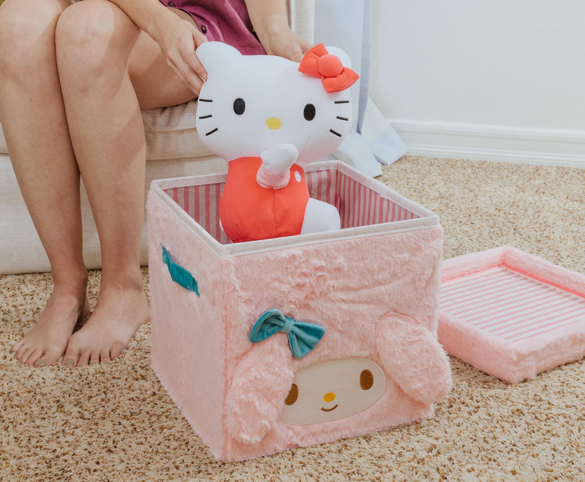 Ukonic Sanrio My Melody 13 Inch Plush Storage Bin With Lid Pink