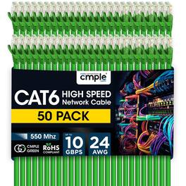 Cmple.com - Cmple - 50 Pack Cat 6 Ethernet Cable 3 ft 10Gbps Internet Cables with RJ45 Connectors 550MHz Cat6 Patch Cord - Green