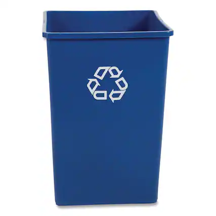 Front. RubberMaid - Square Recycling Container, 35 gal, Plastic, Blue.