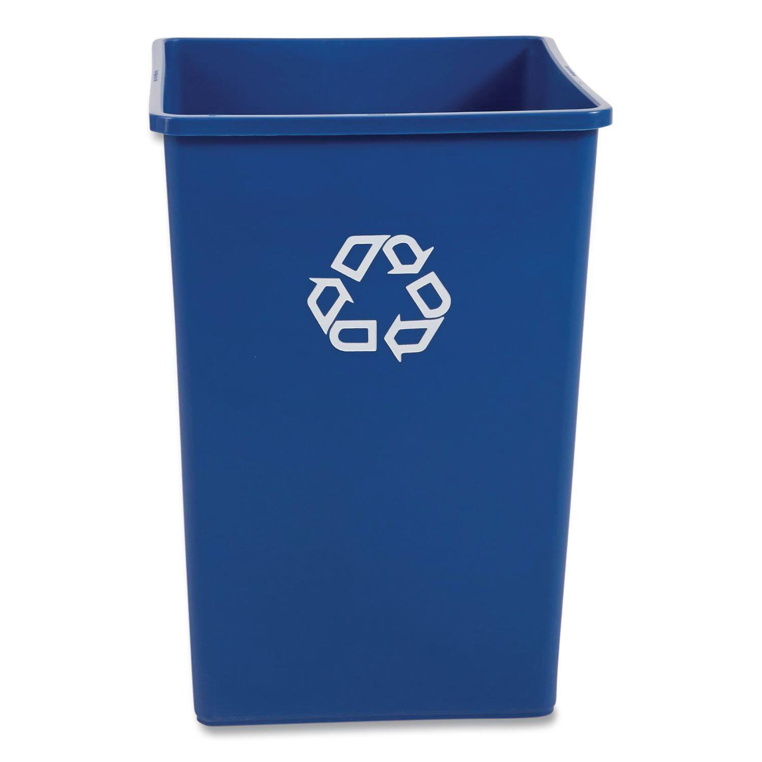 Front. RubberMaid - Square Recycling Container, 35 gal, Plastic, Blue.