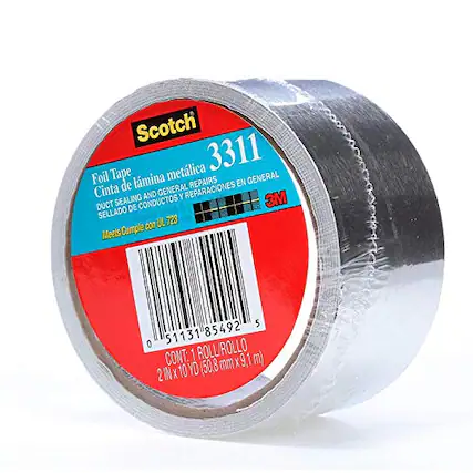 Scotch 3311 Foil Tape (Cinta de lámina metálica)
General Repairs (Repairs in General)
Sealing and Duct Sealing (Sellado de Conductos)
3M
Meets 5
5113185492
5113185492
CONT: 1 ROLL (ROLLO)
9.1 m (50.8 mm x 2 in x 10 yo)