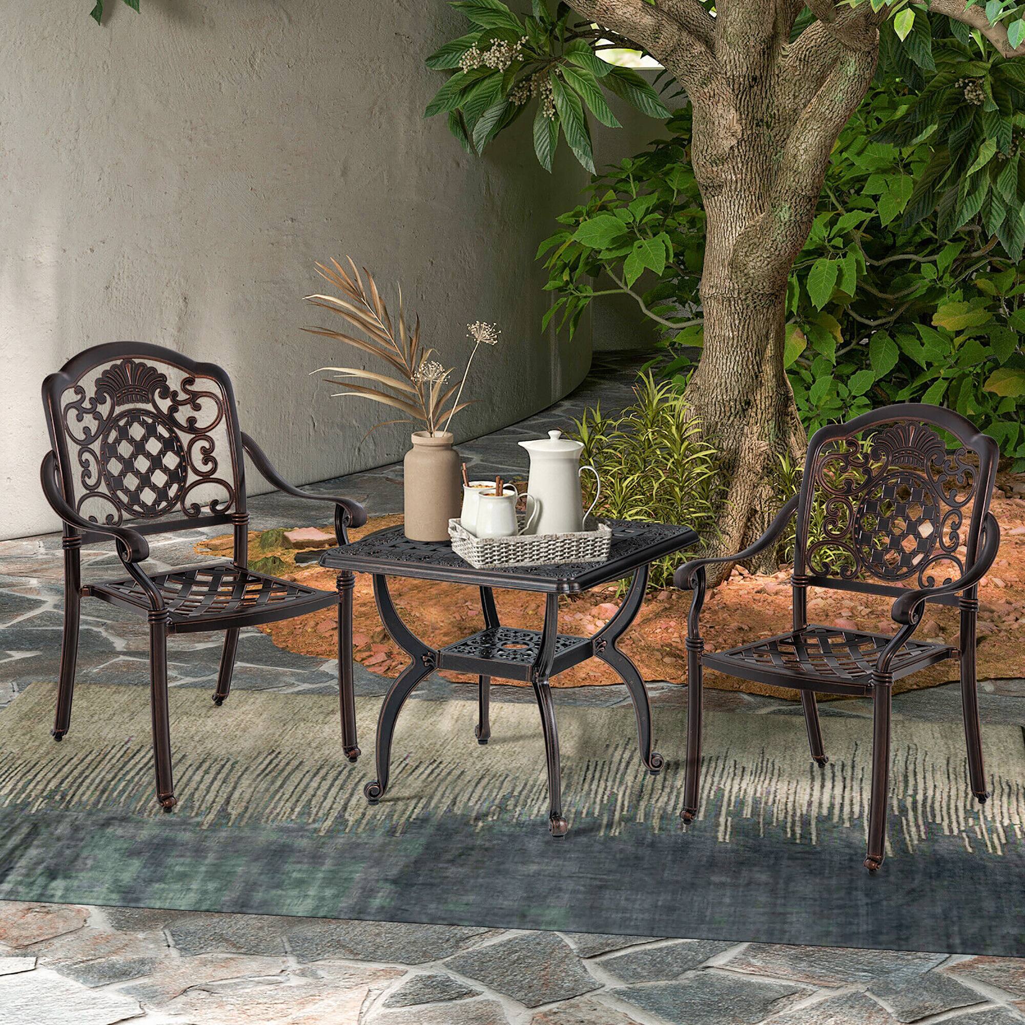 Alt View 3. Gymax - Gymax 21'' Cast Aluminum Outdoor Side Table Patio Square Coffee Table w/ Storage Shelf - Copper.