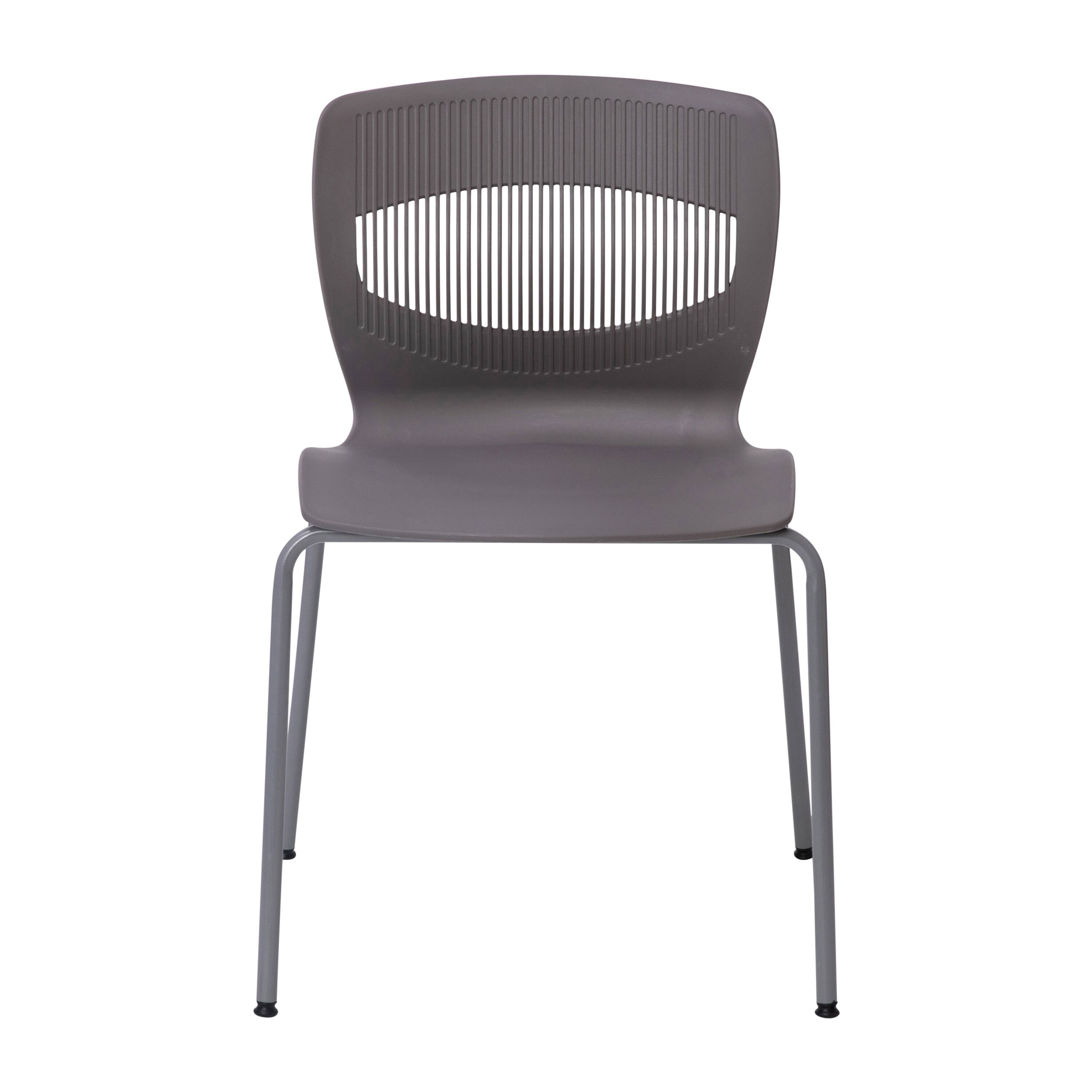 Alt View 10. Emma + Oliver - Heavy Duty 770 lb. Capacity Plastic Stack Chair with Steel Sled Base - Gray.