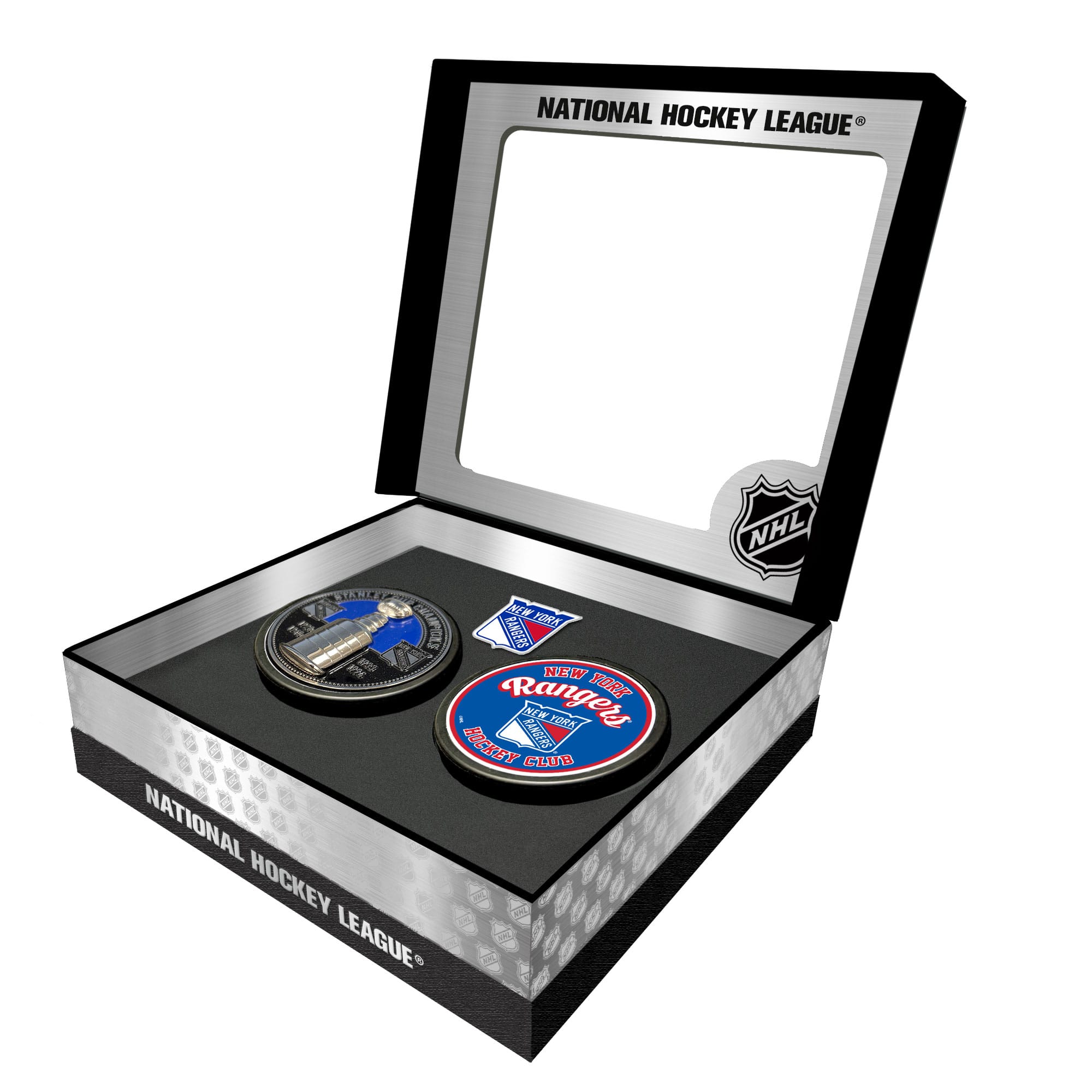 Mustang Drinkware - New York Rangers Stanley Cup Retro Puck & 3D Cup Puck Gift Box Set - Multicolor