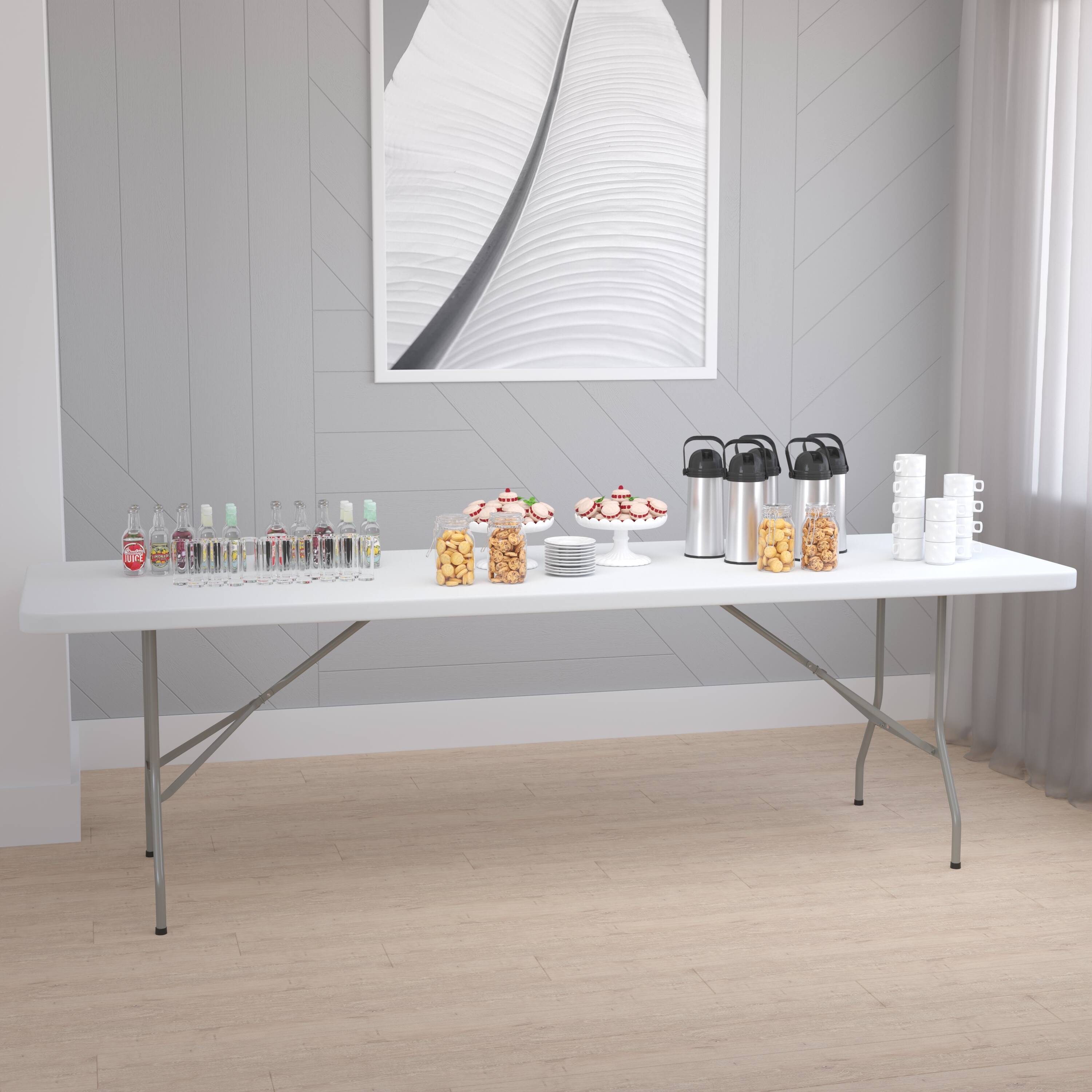 Alt View 11. Alamont Home - Elon 8-Foot Granite White Plastic Folding Table - Banquet / Event Folding Table - Granite White.