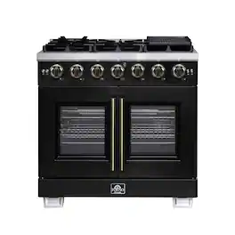 Forno Appliances - Capriasca 5.36 Cu. Ft. Freestanding Gas Convection Range with French Doors and Rotisserie Air Fryer - Black