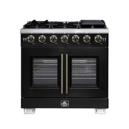 Forno Appliances - Capriasca 5.36 Cu. Ft. Freestanding Gas Convection Range with French Doors and Rotisserie Air Fryer - Black