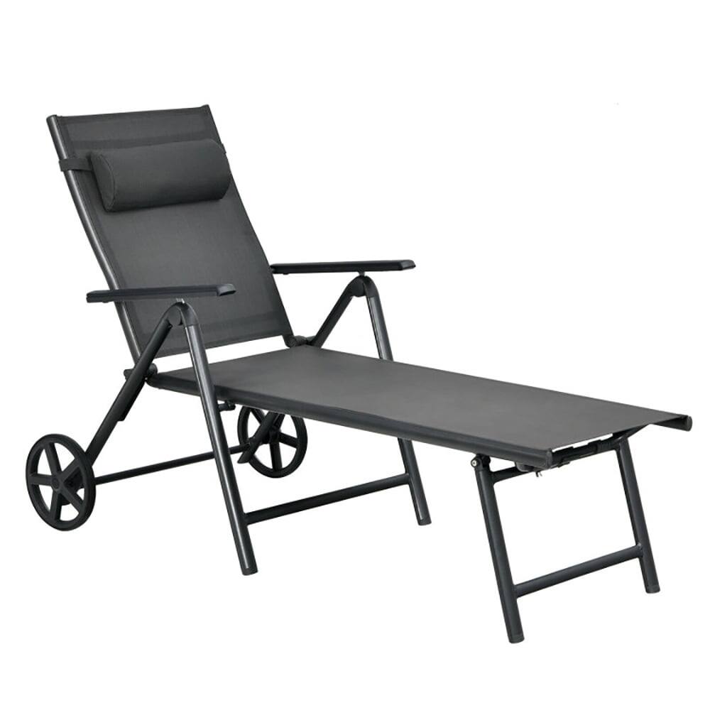 Alt View 2. Kadyn - Outdoor Chaise Lounge Chair, Patio Lounge Chair with Wheels Neck Pillow Aluminum Frame Adjustable-Gray - Gray.
