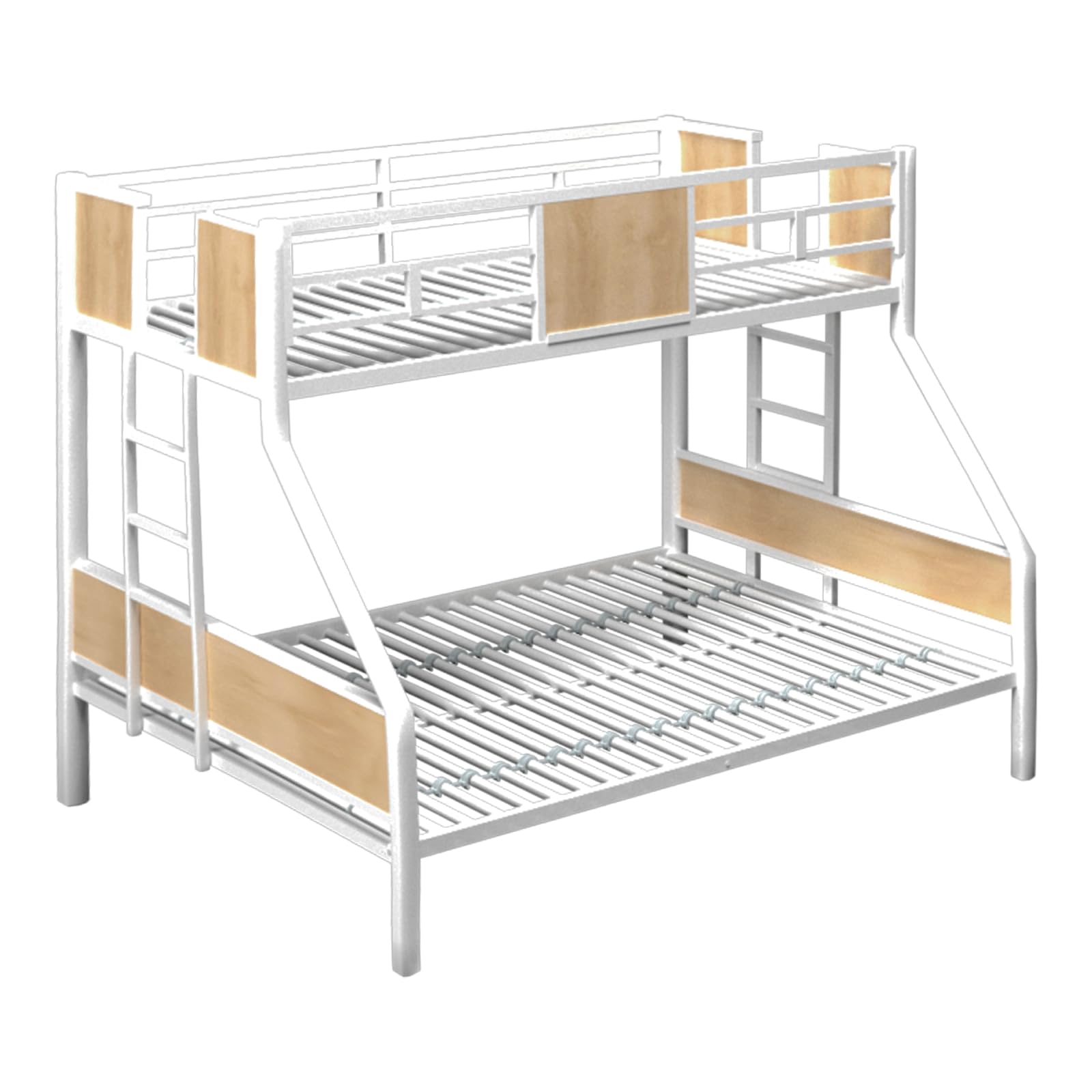 Ecooso - Metal Twin over Full Bunk Bed with Trundle/Noise Reduced/ Safety Guardrail/ Bunk Bed for Three/ CPC Certified - White