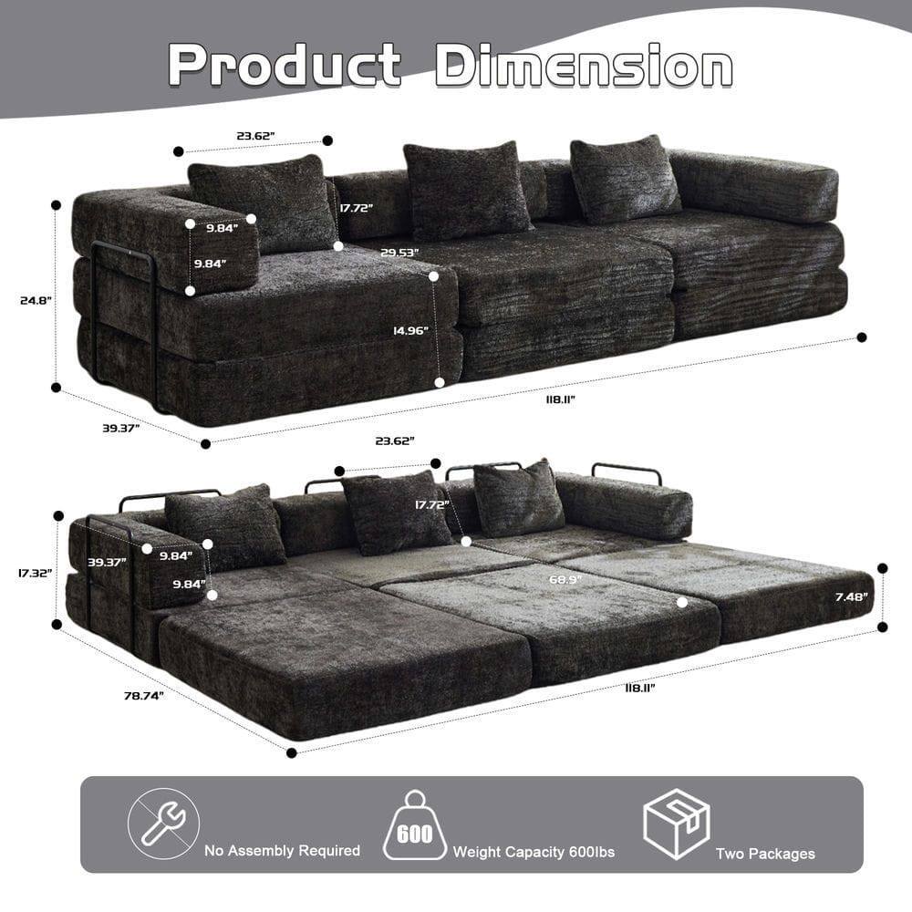 Product Dimension

- 39.37" (L) x 24.8" (W) x 29.53" (H)
- 78.74" (L) x 17.32" (W) x 11.81" (H)

No Assembly Required

Weight Capacity 600lbs

Two Packages