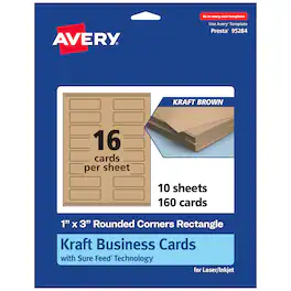 Avery - 1" x 3" Rectangle Rounded Corner Cards, Kraft 160ct - Brown