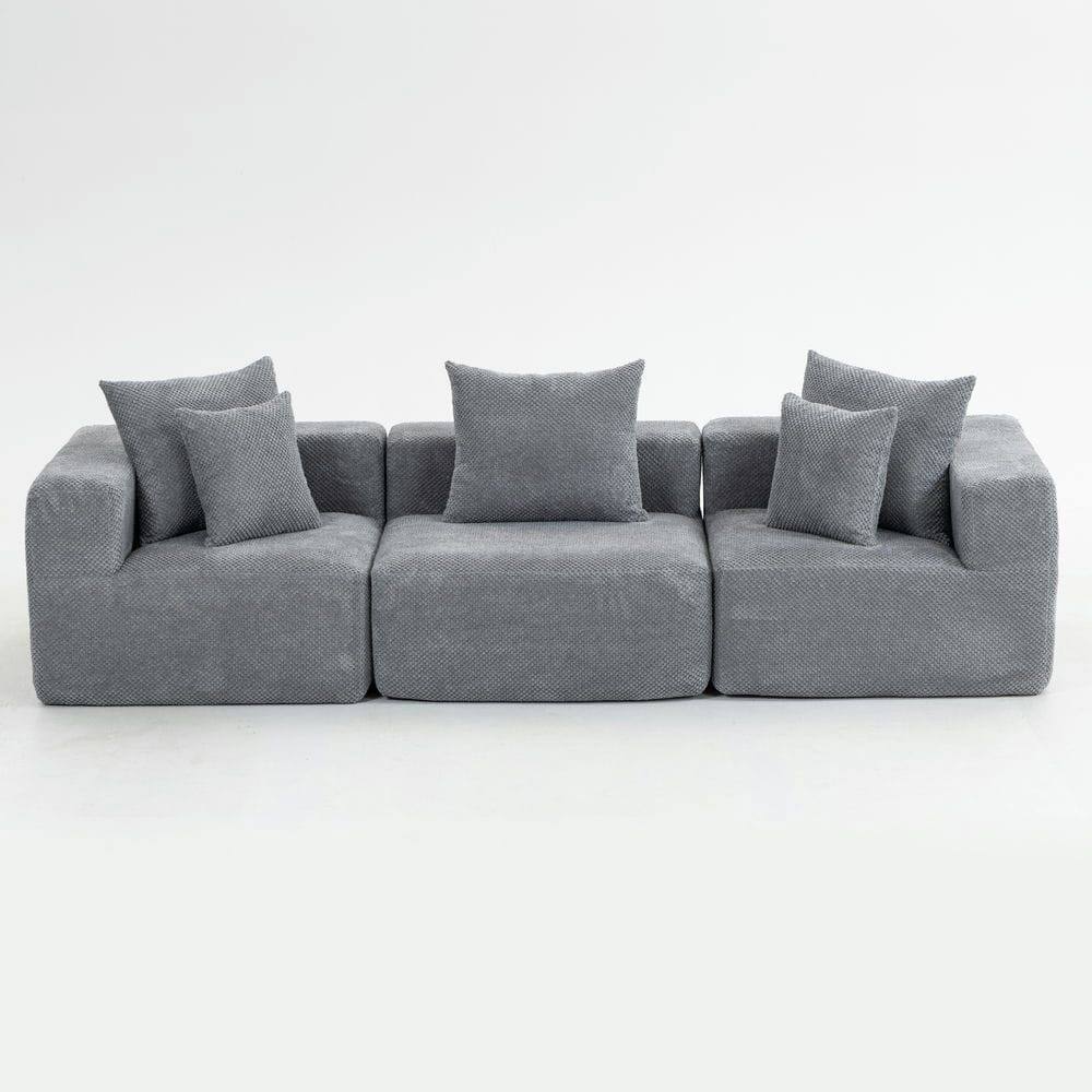 Alt View 6. Resenkos - Modular 3-Seat Sectional Sofa, All-Foam Deep Seat Chenille, Low Profile - Gray.