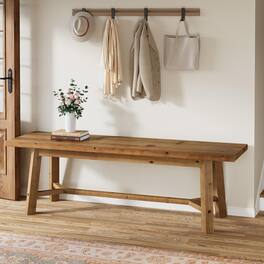 Tribesigns - 55" Solid Wood Bench, Farmhouse Bench Seat for Entryway - Rustic Brown