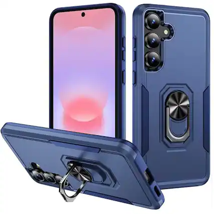 Front. Kitcheniva - Fused Rugged Case With Metal Ring Stand And Tempered Glass For Samsung Galaxy A37 Dark Blue - Dark Blue.