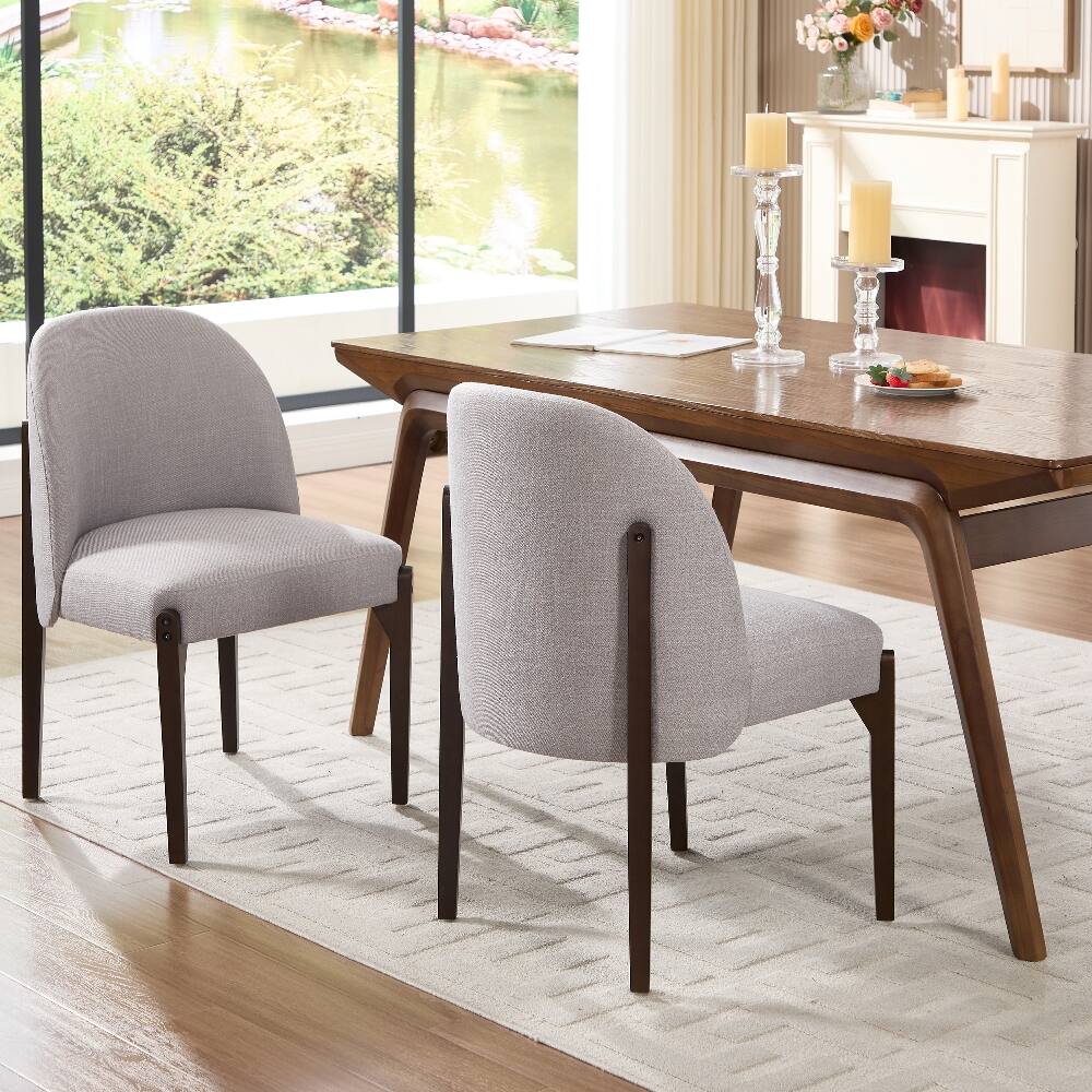 Angle. Loheer - Loheer Wooden Dining Chairs Set of 2 Modern Fabric Upholstered Kitchen Farmhouse Dinner Chair - Grey.