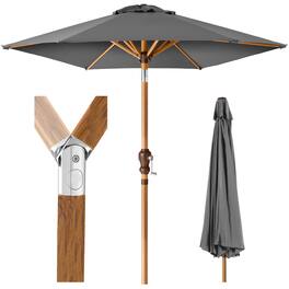 Best Choice Products - 10ft Outdoor Woodgrain Pattern Steel Market Patio Umbrella w/ Crank, Tilt - Gray