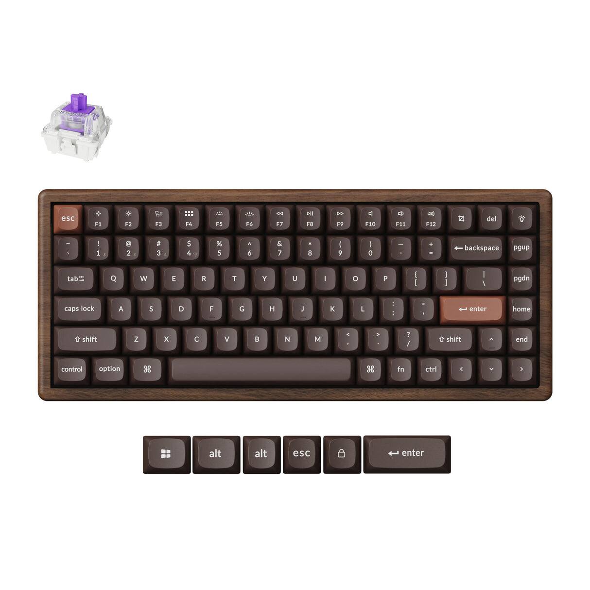 esc
F1
F2
F3
F4
F5
F6
F7
F8
F9
F10
F11
F12
del
1
2
3
4
5
6
7
8
9
0
-
+
backspace
pgup
tab
Q
W
E
R
T
Y
U
I
O
P
pgdn
caps lock
A
S
D
F
G
H
J
K
L
:
:
enter
home
shift
Z
X
C
V
B
N
M
end
control
option
fn
ctrl
alt
alt
esc
enter