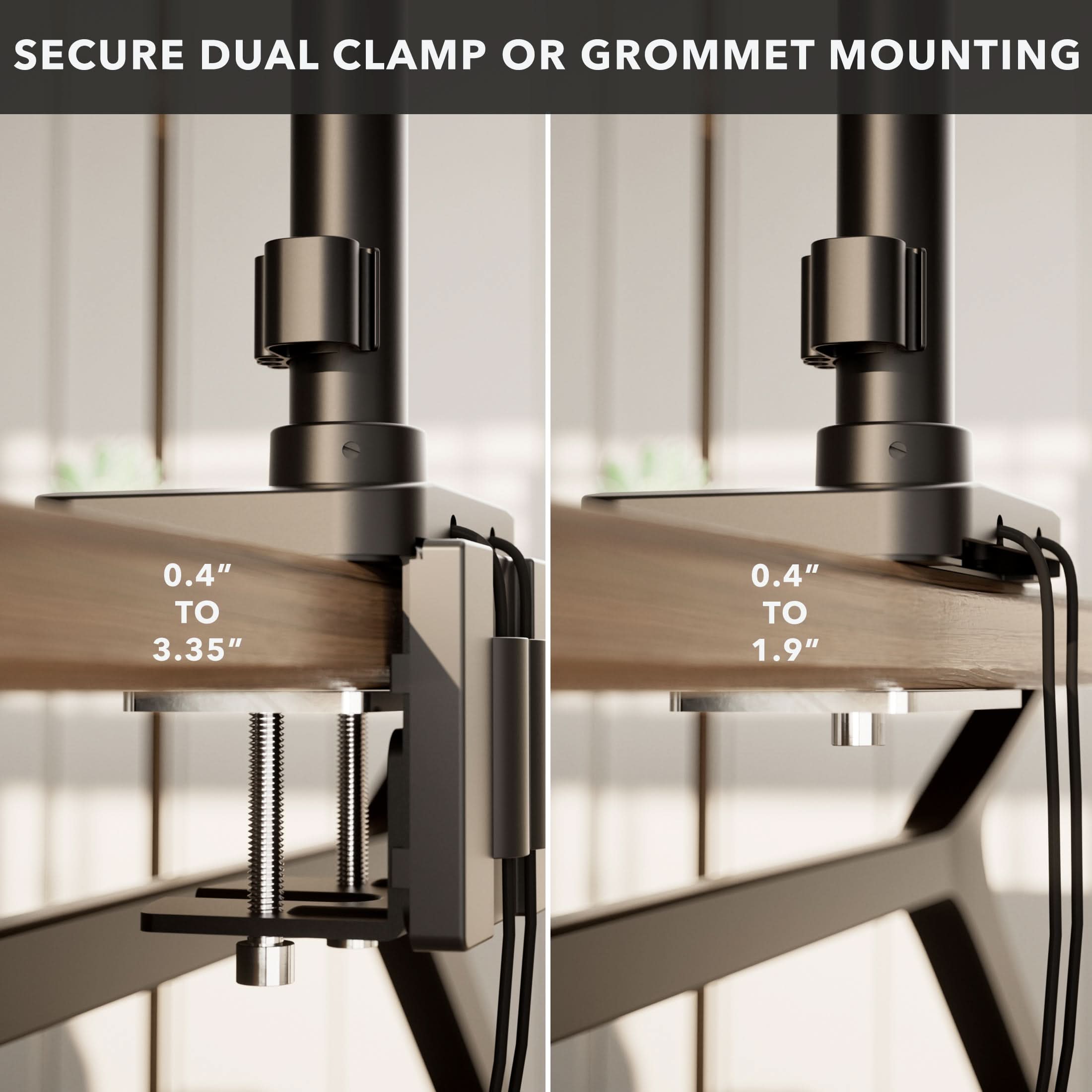 SECURE DUAL CLAMP OR GROMMET MOUNTING

0.4" TO 3.35"

0.4" TO 1.9"