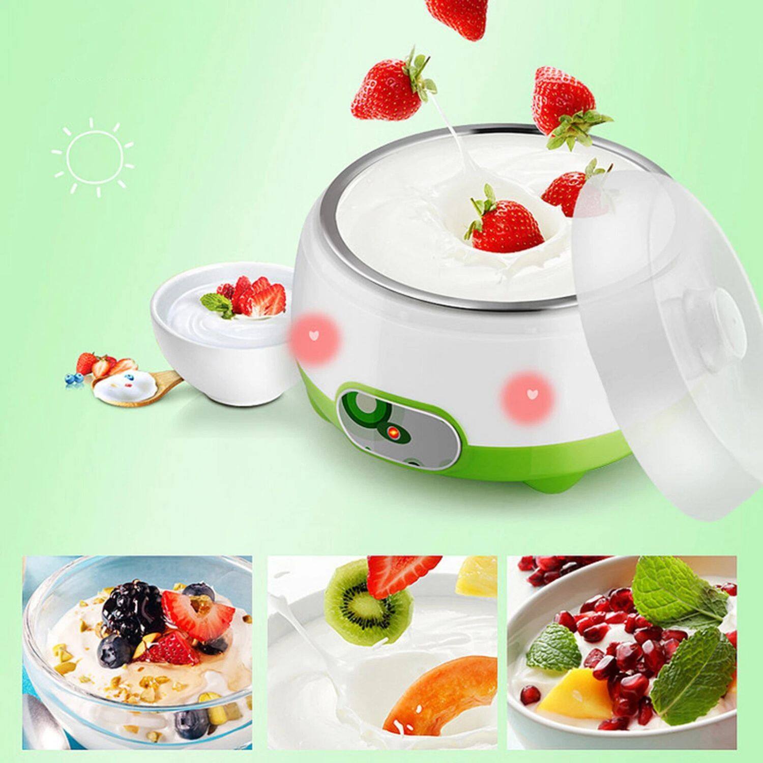 Angle. Stock Preferred - Automatic Yogurt Maker Machine with Stainless Steel Inner Pot - Green.