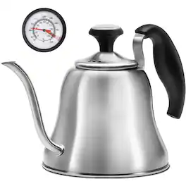Dapper Styles - Tea Kettle For Stovetop Barista' Choice Gooseneck Pour Over With Flow Control Food Grade Stainless Steel Wa - Brushed Silver(with Thermometer)