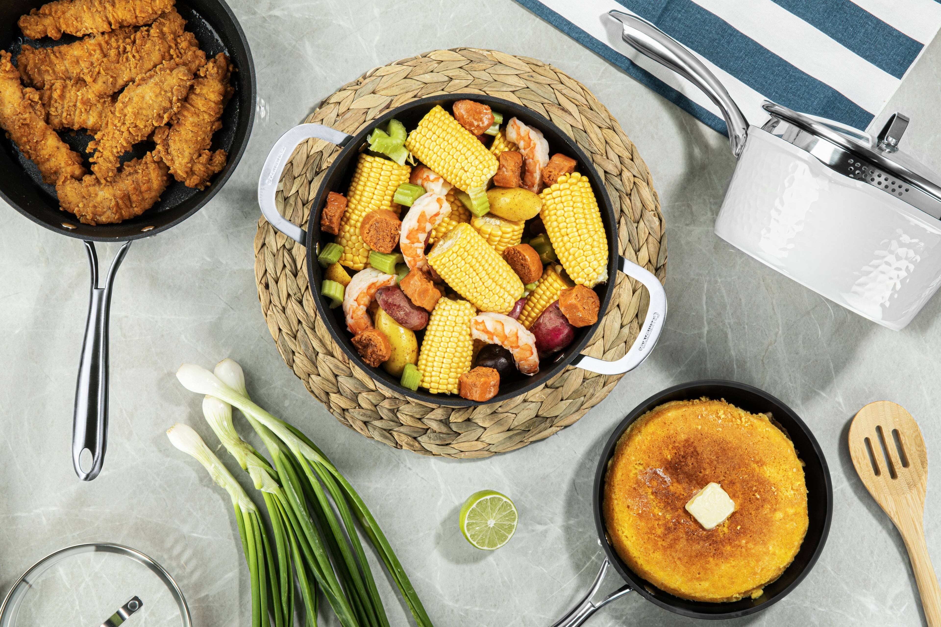 Alt View 4. Granitestone - Granitestone Charleston Collection Hammered White 15-Piece Nonstick Cookware Set with Utensils - White.