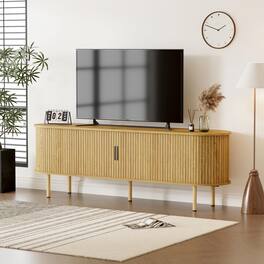 Qeetex - 70.1" TV Stand for 65 Inch TVs, Modern Entertainment Center with Sliding Door & Storage Cabinet - Natural