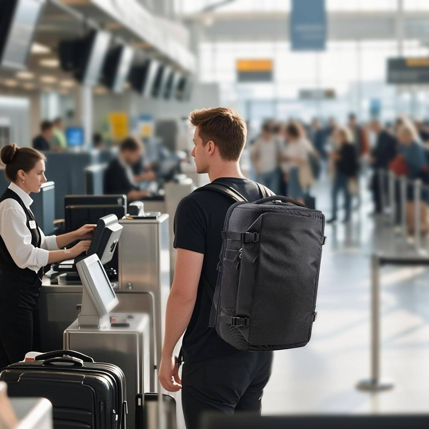 Alt View 5. Wikistore - WIKISTORE Backpack Travel Daypack Carry on Luggage Bag Fit 17.3 Laptop Flight Approved Water-resistant Lightweight - Black.