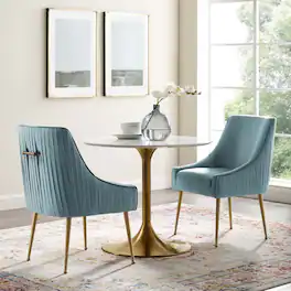 Discern Pleated Back Upholstered Performance Velvet Dining Chair Set of 2 by Modway - Light Blue
