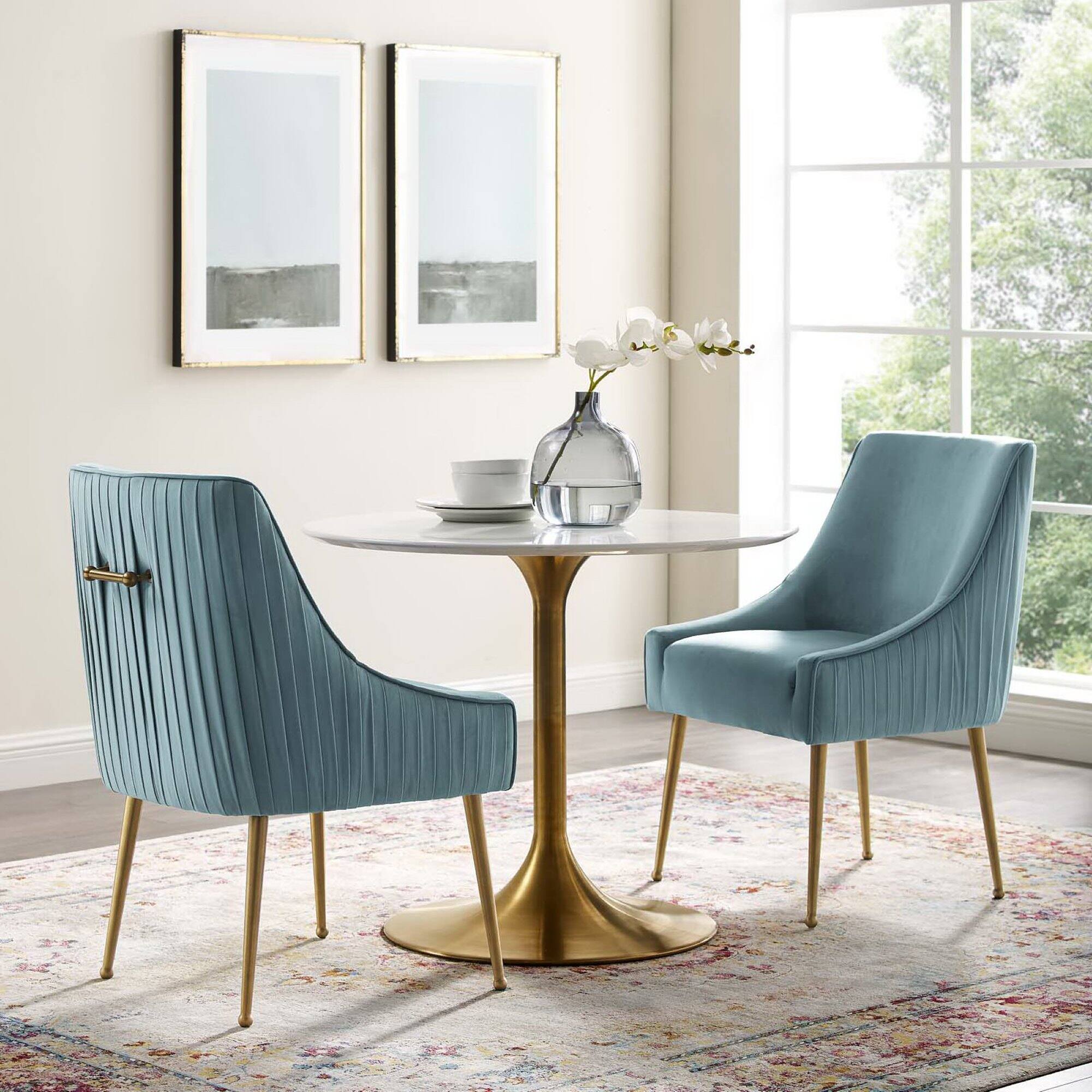 Front. Modway - Discern Pleated Back Upholstered Performance Velvet Dining Chair Set of 2 by Modway - Light Blue.