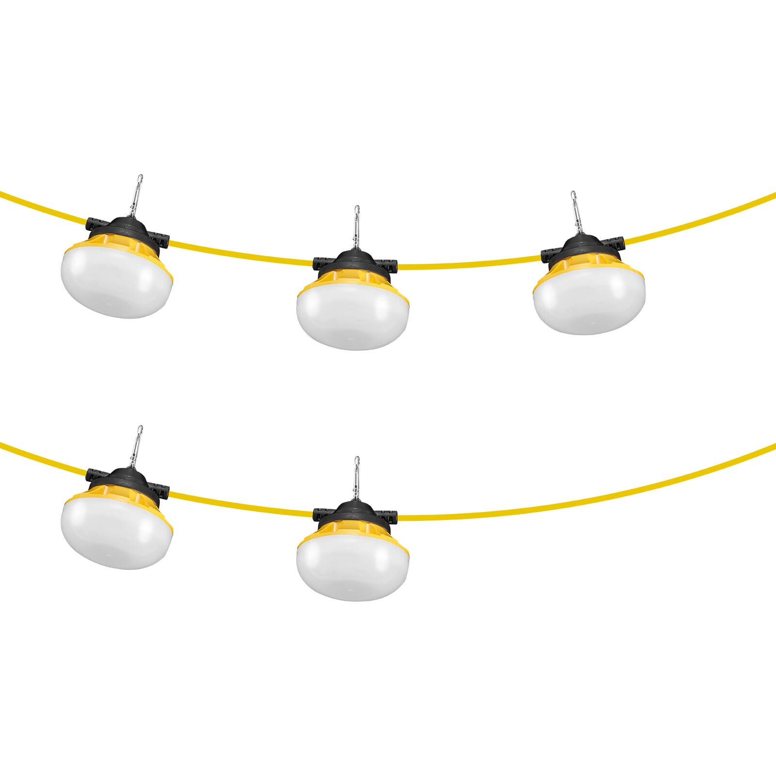 Alt View 5. VEVOR - 50FT Construction String Lights,50W 5000LM, 5PCs String Work Light, 5000K Daylight & IP65 Waterproof, with Hanging Hooks - Yellow.