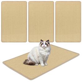 Gymax - 4PCS Cat Scratcher Mat Set 32'' x 20'' Sisal Pads w/Adhesive Hook Loop Tapes - Yellow