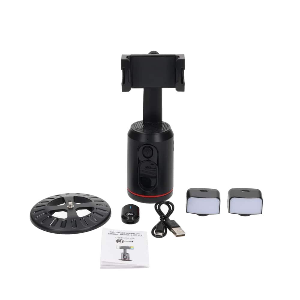 RadioShack - AI Selfie Stick (2605173): Face tracking, 360° rotation, RGB/warm-cool light, wireless remote, rechargeable