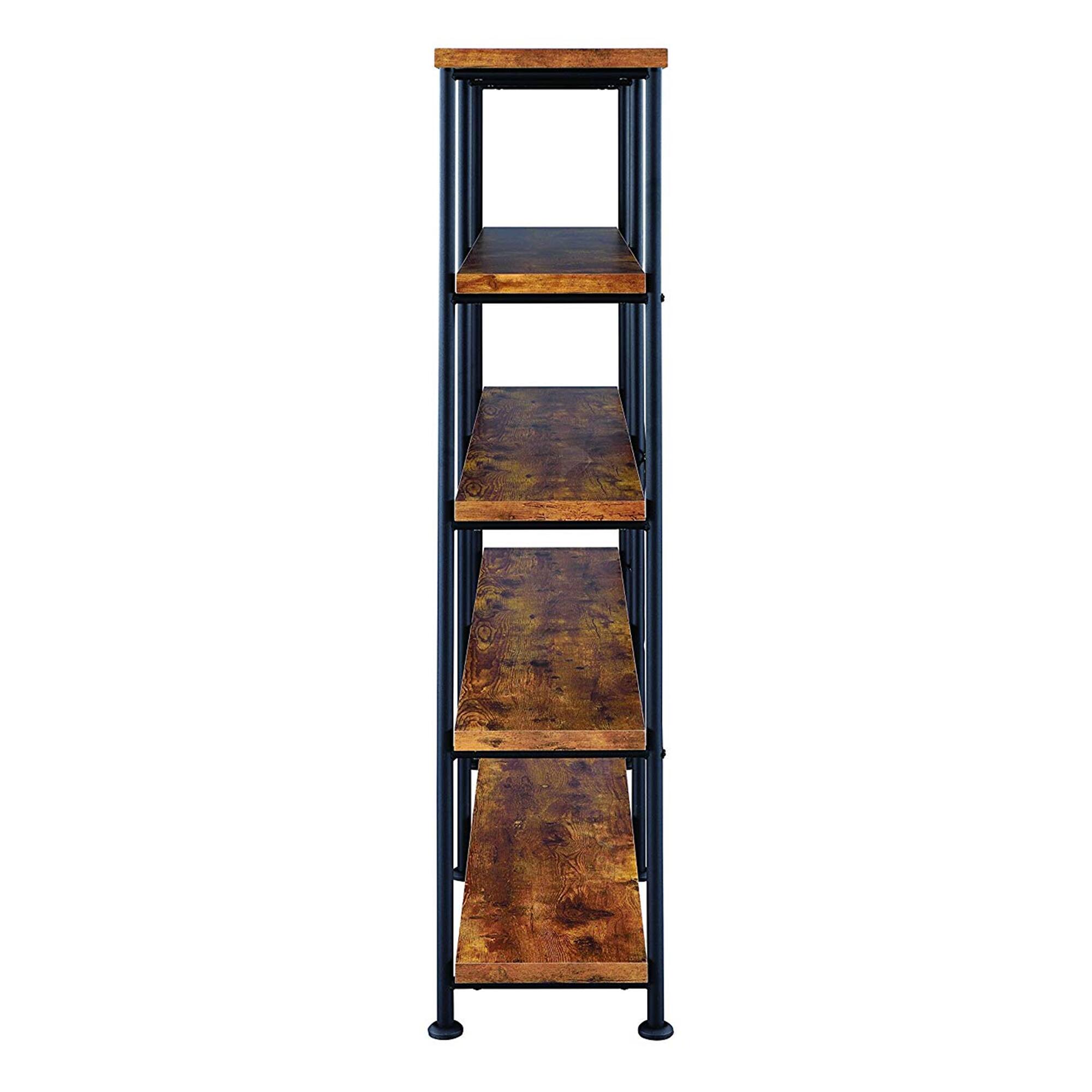 Alt View 2. Manhattan Lane - Olga 63 Inch Industrial 4 Tier Shelf Bookshelf, Particleboard, Metal Frame - Brown and Black.