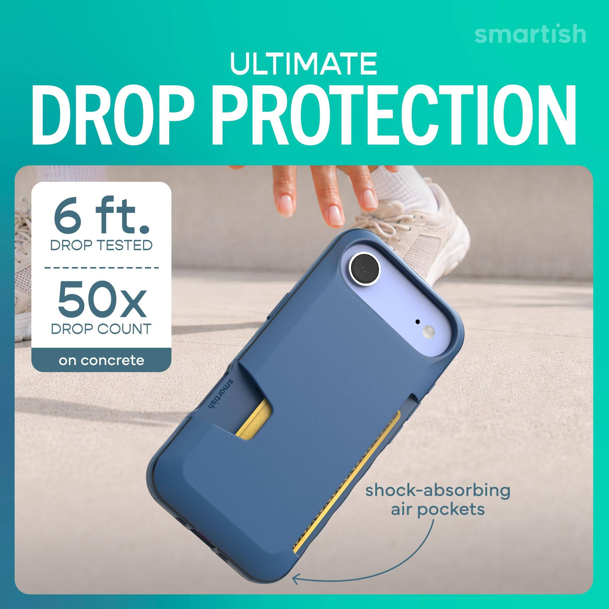 smartish ULTIMATE DROP PROTECTION  
6 ft. DROP TESTED  
50x DROP COUNT  
on concrete  
smartish  
shock-absorbing air pockets