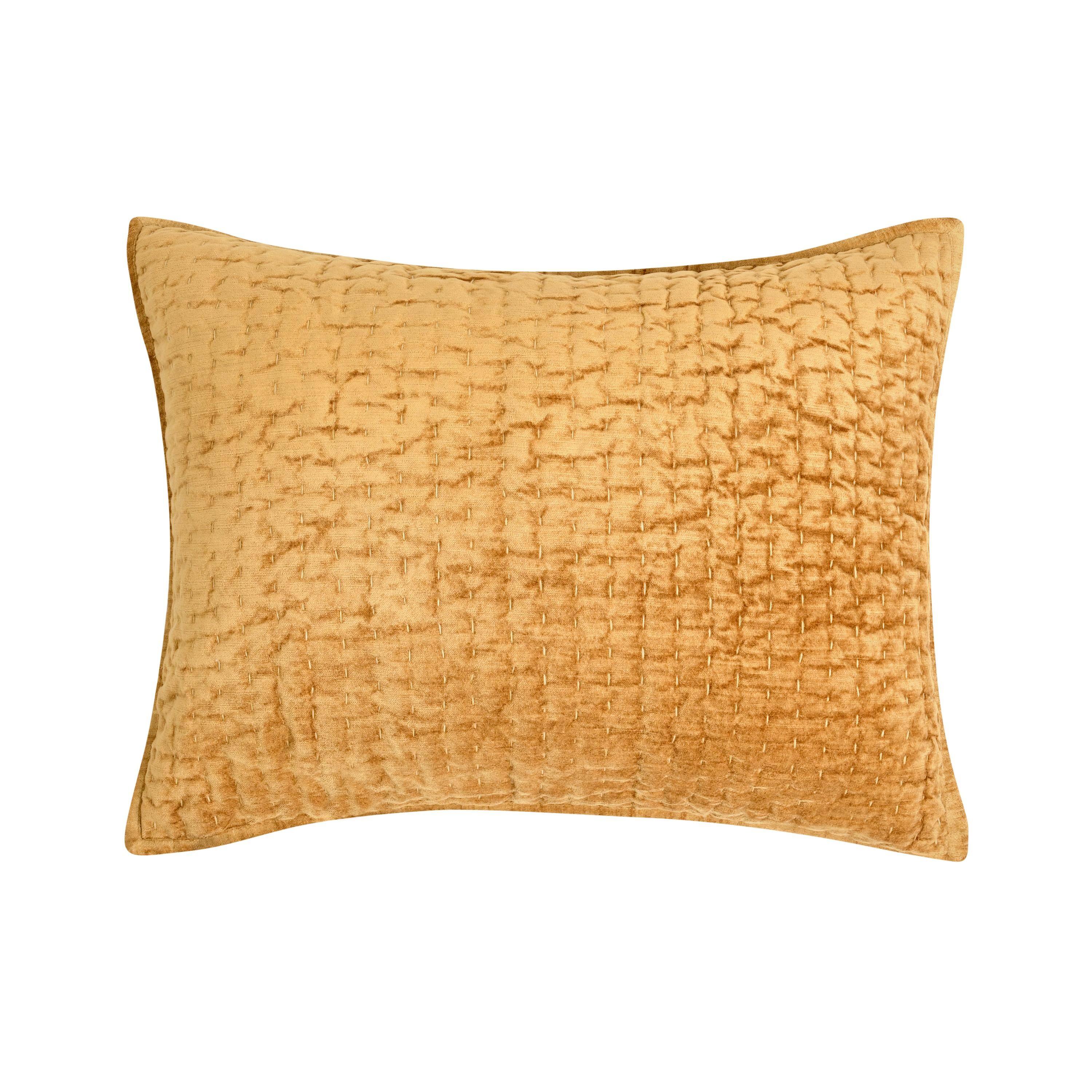 Front. Manhattan Lane - Romie Standard Pillow Sham, Honey Gold Rayon Velvet, Cotton, 20x26 - Honey Gold.