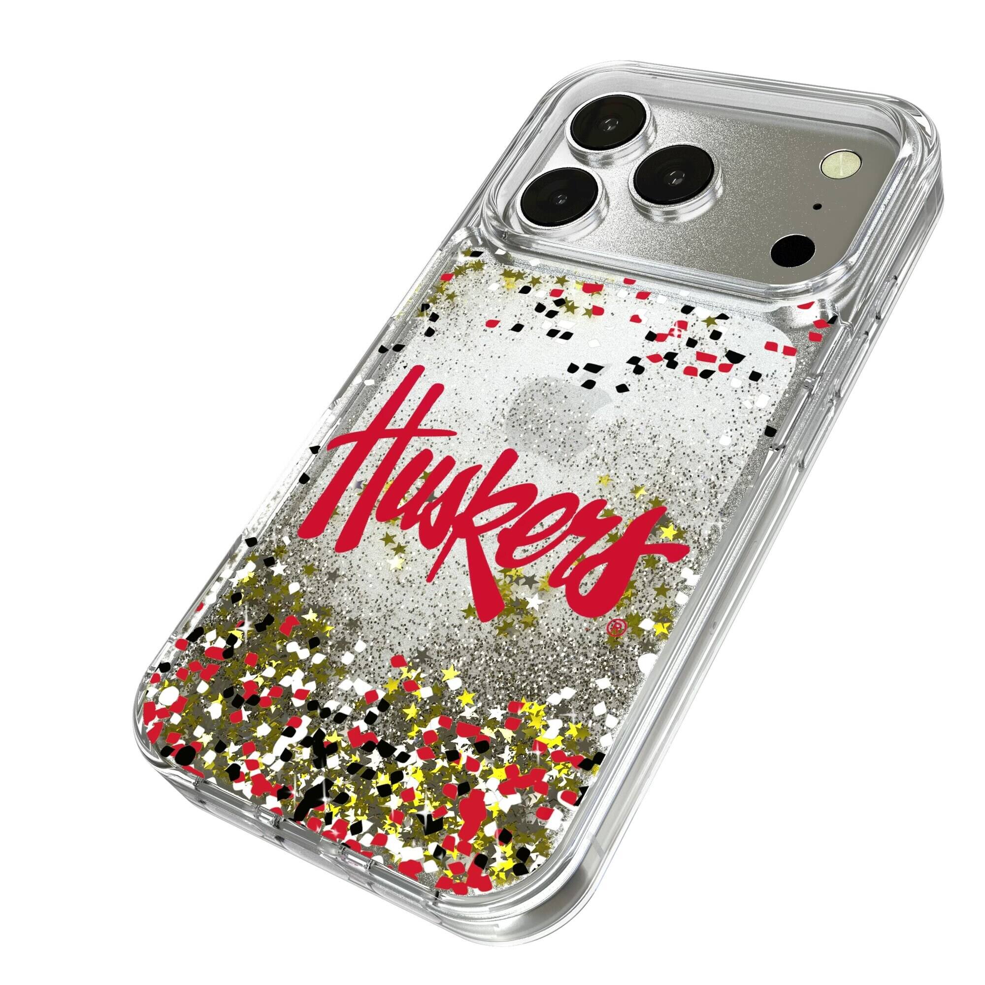 Alt View 1. Keyscaper - Nebraska Huskers iPhone Glitter Confetti Design Case - 16 Pro - Multicolor.