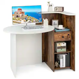 Costway - Front Reception Counter Desk Checkout Office Desk with Open Shelf & Lockable Drawer - Black,White